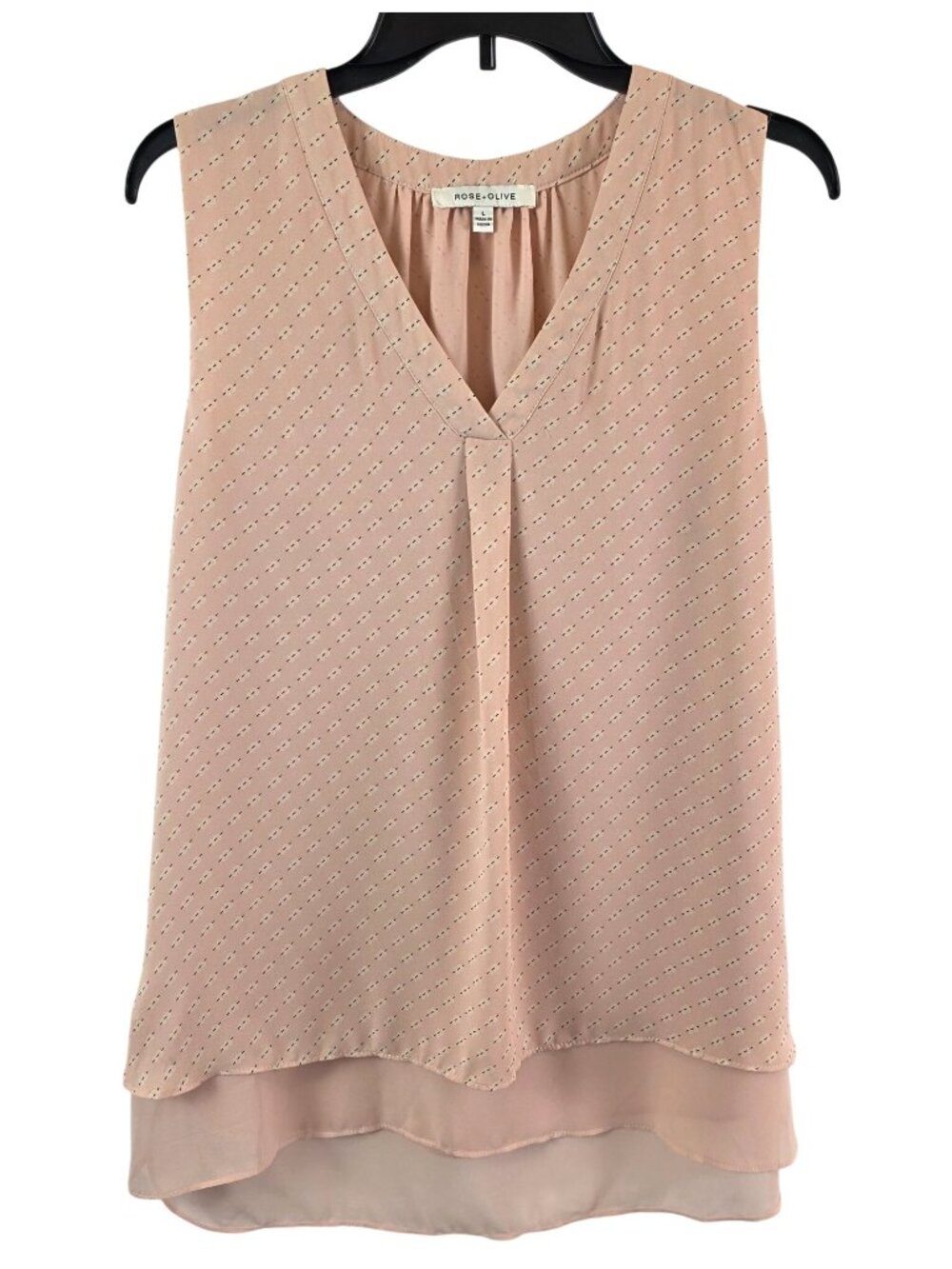 Rose & Olive Blouse Women's L Dusty Pink Sleeveless V-Neck Pleated High Low Top